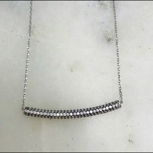 Pavé Cubic Zirconia Sterling Silver Curved Bar Necklace,NWT-Boutique